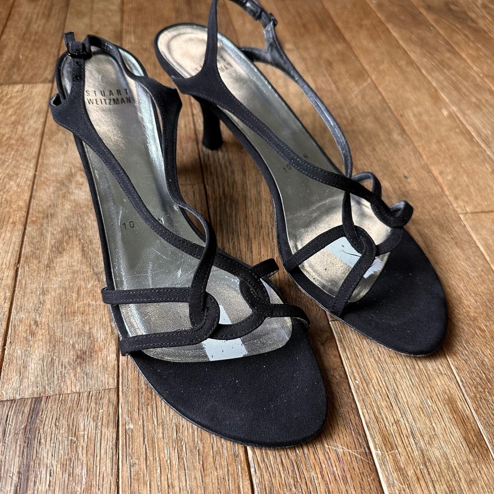 Stuart Weitzman Strappy Sandal Womens 10 N Strappy Kitten Heel Black Y2K Formal